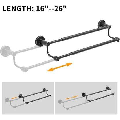Double Towel Bar Towel Rack for Bathroom Towel Rod Oil Rubbed Bronze | Adjustable 16-26 In,Wall Mounted Towel Holder, Stainless Steel, Rustproof, Towel Bar Rod Hanger Hardware Accessories Hotel - color: Oil Rubbed Bronze