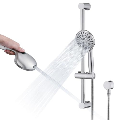 Hand Shower with Slide Bar, High Pressure 10 Setting Handheld Shower Head, Adjustable Height 24" Slide Bar, Wall Supply Elbow and 6.6ft Extra Long Shower Hose - Chrome - color: Chrome