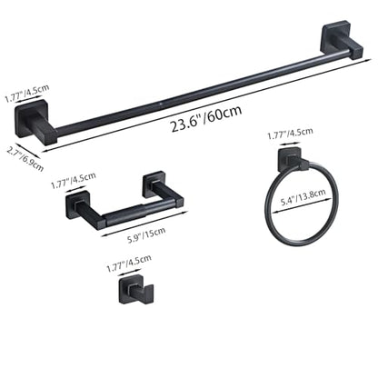 Matte Black Bathroom Hardware Set 4 Pieces,Bathroom Accessories Set Stainless Steel Wall Mounted, Hand Towel Bar, Towel Ring, Robe Towel Hooks,Toilet Paper Holder,Towel Bar Set, 23.6 Inch - color: Matte Black, size: 23.6Inch