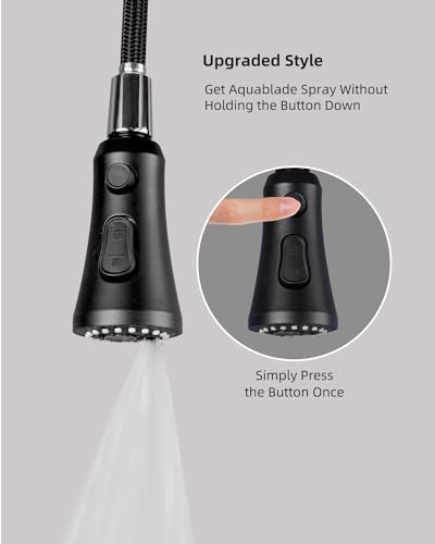 Hibbent Pull Down Kitchen Faucet Head Replacement, 3-Function NSF/ANSI/CAN 61 & CUPC Certified Sink Spray Nozzle, 15 Adapters, Compatible with Moen, Delta, Kohler Faucets, Matte Black - color: Matte Black, style: Stay on sprayer without hold button