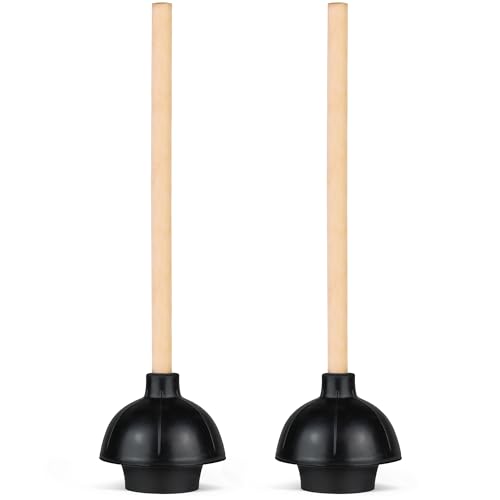 SteadMax 2 Heavy Duty Toilet Plungers, Double Thrust Rubber Cup Wood Handle - size: 2 Pack