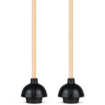 SteadMax 2 Heavy Duty Toilet Plungers, Double Thrust Rubber Cup Wood Handle - size: 2 Pack