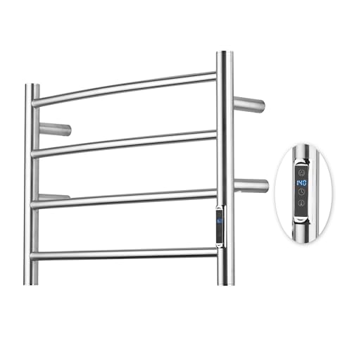 Towel Warmer with Built-in Timer for Bathroom Wall Mounted Bath Towel Heater Plug-in Electric Heated Towel Rack Brushed ETW29 - color: Round Brushed With Timer, size: 4 Bar