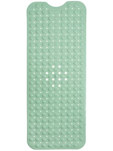 ENKOSI Non-Slip Bath & Shower Mat 40x16 Extra Long, Suction & Drain Holes | Aqua Green color; Durable PVC; 40x16 in, Aqua Green - color: Aqua Green