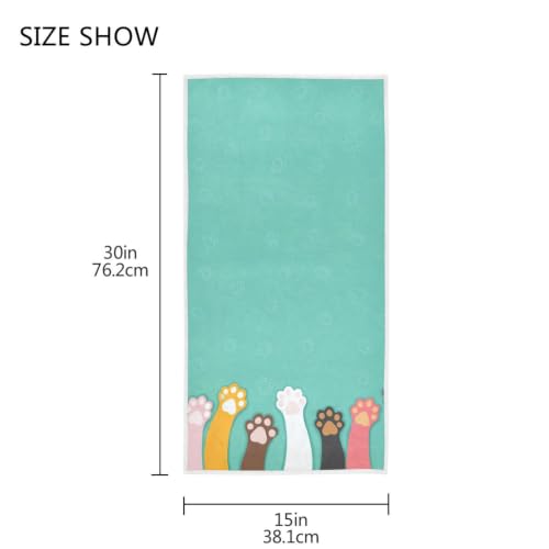 Naanle Cute Cartoon Cat Paw Footprint Pattern Soft Large Hand Towels Multipurpose for Bathroom, Hotel, Gym and Spa (16" x 30") - color: Cat Claw