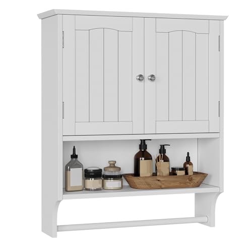 Bathroom Cabinet, White Bathroom Wall Cabinet with 2 Doors and Adjustable Shelf, Wall Mount, Towel Rack, Over The Toilet Storage Cabinet, Medicine Cabinet - color: Bathroom Wall Cabinet White