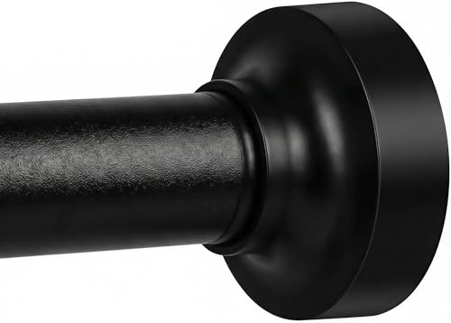 Matte Black Adjustable Shower Curtain Rod 1 Inch Diameter 29.5"-69.7" Inches - No Drill Tension Rod with Anti-Slip ABS Base, Stainless Steel Spring & Rust-Resistant Coating