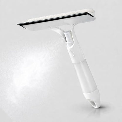 3-in-1 Window Squeegee with Spray Bottle, Handheld Glass Cleaning Tool with Microfiber Scrubber and Silicone Blade, Refillable Window Cleaner for Mirrors, Shower Doors, Tiles & Car Windows (White) - color: White