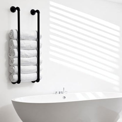 Industrial Pipe Towel Rack for Bathroom Wall Mounted,Towel Holder Black | 36 Inch,Made of Galvanized Steel,Easy To Install,Hold Up To 9 Regular Size Bath Towels,For Farmhouse Bathrooms Laundry Rooms - size: 36 Inch