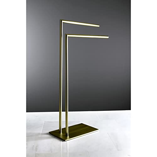 Kingston Brass SCC8327 Edenscape Freestanding Dual -Towel Rack, Brushed Brass | Edenscape collection; 31-3/4" Freestanding; Solid steel and stainless steel construction; Corrosion-resistant finish - color: Brushed Brass