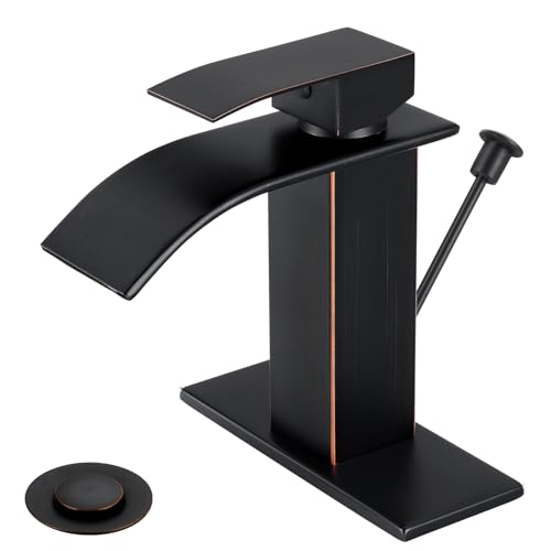 ORB Waterfall Bathroom Faucet Single Handle with Lift Rod Drain | Bathroom Sink Faucet,Stainless Steel,supply hoses Deck included,1 or 3 Hole,Fits home,RV,farmhouse bathrooms - color: A-Oil Rubbed Bronze, style: with Lift Rod Drain