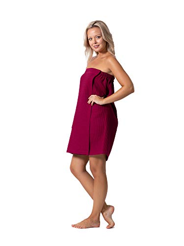 Robe Direct Quick Dry, Lightweight Waffle Spa/Bath Wrap with Adjustable Closure & Elastic Top - color: Wine Red, size: Large-X-Large