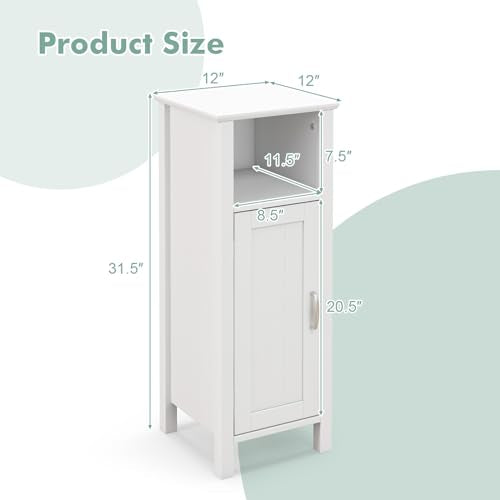 COSTWAY Bathroom Storage Cabinet, Freestanding Narrow Storage Organizer with Open Shelf & Adjustable Shelf, Small Slim Floor Cabinet for Bathroom, Living Room, Entryway, Office, White | with Open Shelf & Adjustable Shelf, Small Slim Floor Cabinet for Bath