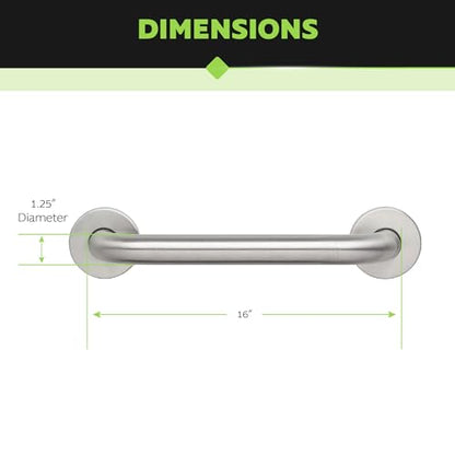 Homewerks 068 HW11416SS 16 inch Bathroom Grab Bar with 1-1/4 Inch Diameter and Concealed Screws ADA Compliant, Stainless Steel - color: 1.25 Inch Diameter, size: 16 Inch