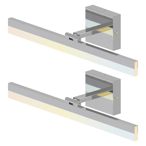 ZAGO 24 Inch Bathroom Vanity Light Fixtures Over Mirror - LED Modern Rotational Wall Mounted Adjustable Hardwired Picture Lighting Bar with 5CCT Switchable, ETL & Damp Rated, Chrome, 2-Pack - style: Adjustable-Chrome