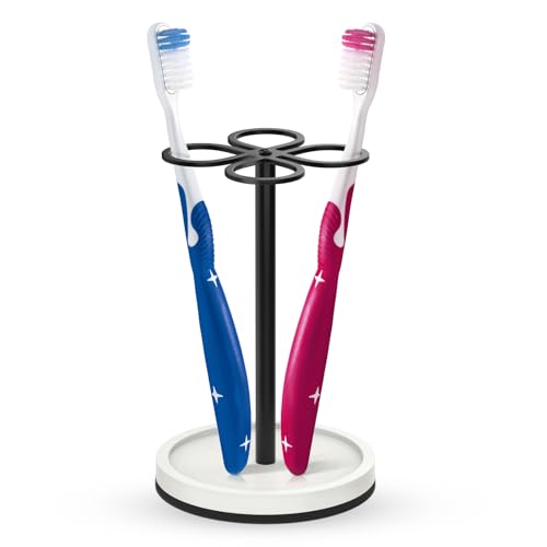 Luxspire Toothbrush Holder Stand, 4 Slots, Matte Black | Stainless Steel Tooth Brush Holder with Diatomaceous Earth Base, Toothbrush Holders for Bathrooms - color: Matte Black