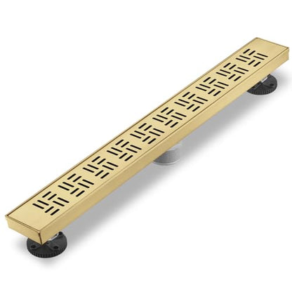 Sharp-tec Shower Drain, 28 inch Linear Shower Drain, Brushed 304 Stainless Steel Rectangular Shower Floor Drain with Adjustable Leveling Feet, Hair Strainer, cUPC Certified, ST-092-28G - color: Gold, size: 28 inch