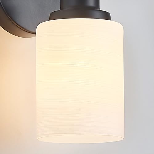 2-Pack, 1-Light Vanity Lights, Matte Black Bathroom Light Fixture with Textured Milky White Glass Shade, E26 Modern Vanity Lighting Fixture for Bathroom Wall Sconce - color: Black, size: 4.7 Inch : 1-Light