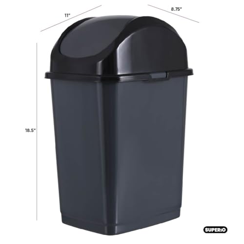 Superio Trash Can for Dorm Room with Lid 4.5 Gallon Plastic Garbage Can with Swing Top Lid, Medium Slim Waste Bin with Cover for Home, Kitchen, Office, Bedroom, Bathroom, College- 18 Qt (Dark Grey 2) - size: 4.5 Gallon, style: 2 Pack