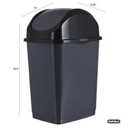Superio Trash Can for Dorm Room with Lid 4.5 Gallon Plastic Garbage Can with Swing Top Lid, Medium Slim Waste Bin with Cover for Home, Kitchen, Office, Bedroom, Bathroom, College- 18 Qt (Dark Grey 2) - size: 4.5 Gallon, style: 2 Pack