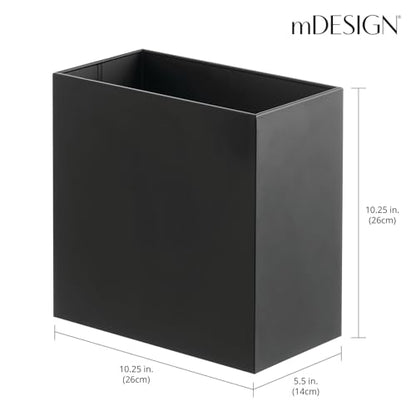 mDesign Small Steel Rectangular 2.4 Gallon/9.1 Liter Trash Can, Waste Basket for Bathroom, Bedroom, Home Office - Holds Garbage, Recycling, Household Items - Linn Collection - Matte Black - color: Matte Black