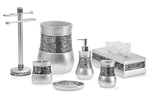 Creative Scents Crackled Glass Silver Small Bathroom Trash Can 2.06 Gal / 7.8L – Decorative Waste Basket for Bathroom, Powder Room or Bedroom - Durable Mini Wastebasket with Beautiful Crackled Glass - style: Trash Can
