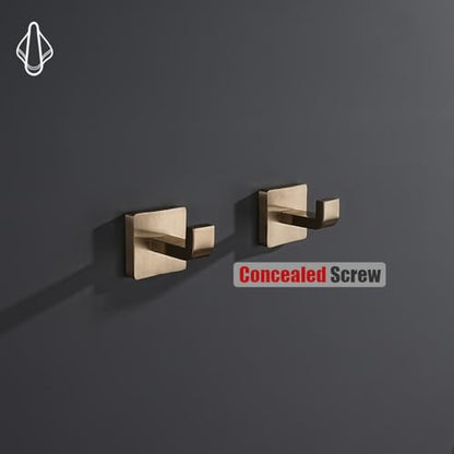 JQK Bathroom Towel Hook Champagne Bronze, Coat Robe Clothes Hook for Bathroom Wall Mounted (Pack of 2), SUS 304 Stainless Steel 0.8mm, TH250-CB-P2 - color: Champagne Bronze