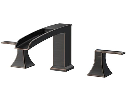 FORIOUS Roman Bathtub Faucet 3 Hole Deck Mount with 2 Handle Bronze | Tub Faucet for 3-Hole Set, 6-12" Centered Distance, Widespread Garden Bath Tub, Waterfall Spout, High Flow, Brass - color: Oil Rubbed Bronze
