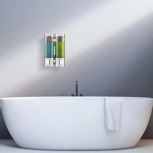 Pollock Pollock Shampoo and Conditioner Dispenser Wall Mounted | Shower Soap Dispenser 2 Chamber No Drill, Shampoo Dispenser for Shower, Body Wash Dispenser for Bathroom, Large Capacity - color: Silver Dg2 Chamber