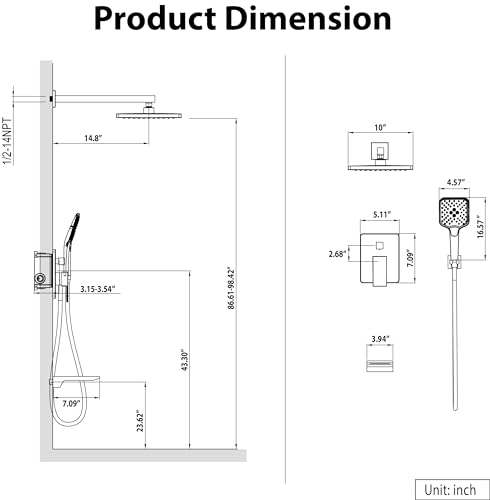 Gabrylly Shower System with Tub Spout, Wall Mounted Shower Faucet Set for Bathroom with High Pressure 10" Rain Shower head and 3-Setting Handheld Shower Head Set,Brushed Gold - color: brushed gold 01