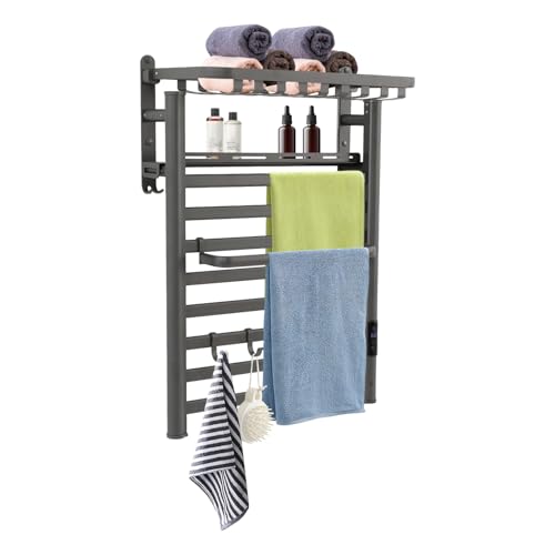 Towel Warmer Rack, Wall Mounted Electric Heated Towel Rack for Bathroom, 8 Bars Aluminum Towel Warmers, with Intelligent Touch Screen, Temperature Control & Timer (Dark Grey)