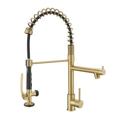 Fapully Commercial Brushed Gold Kitchen Faucet with Pull Down Sprayer | High-Pressure Flow,1.8 GPM Kitchen Faucet Single Handle Spring Faucets for Kitchen Sink - color: Brushed Gold, style: Classic