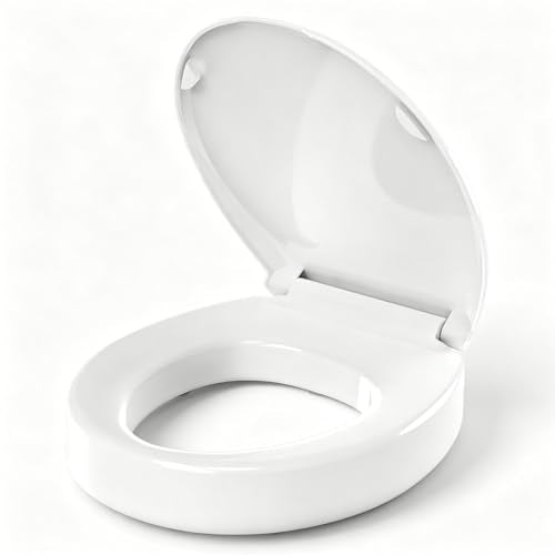 Huttdmel Round Raised Toilet Seat for Seniors, 2.8" Elevated Toilet Seat Riser, Soft Close, Quick Release, Non-Slip, Heavy Duty Bathroom Seat for Elderly, Disabled & Limited Mobility,White