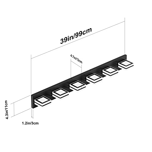 Ralbay Modern Black Bathroom Light Fixtures 6 Lights Up and Down Modern LED Bathroom Vanity Lights Over Mirror Acrylic Rotatable Matte Black Bath Wall Lighting - color: Black, size: 6 Light