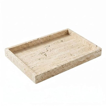 Natural Travertine Tray Heavyweight Stone Vanity Tray for Bathroom Countertop, Coffee Table & Dresser - Handcrafted Rectangular Organizer (Beige X, 12" x 8" x 1.2") - color: Beige X