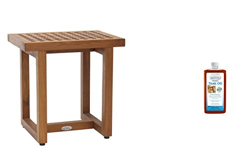 AquaTeak Grate 18" Teak Shower Bench & Premium Teak Oil | Durable, Water-Resistant Teak, Shower Chair & Shaving Foot Rest, Indoor/Outdoor Use - size: B. Bench w/ Teak Oil