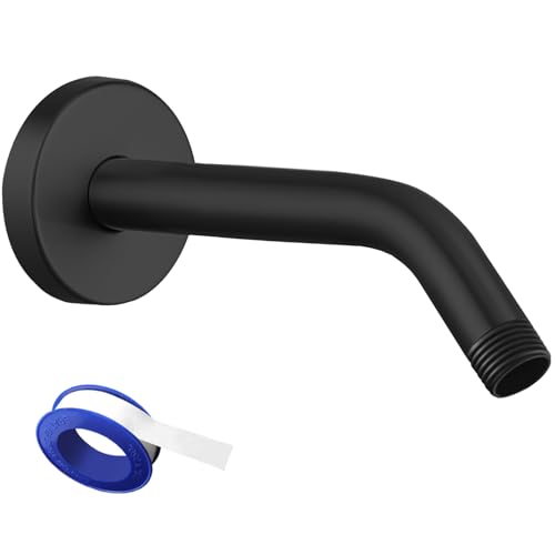 Voolan Shower Arm with Flange and Teflon Tape, Extension Shower Head Arm for Bathroom Fixed Shower Head, Solid Stainless Steel, Wall Mounted (10 Inch,Black) - color: Black, style: 10 Inch