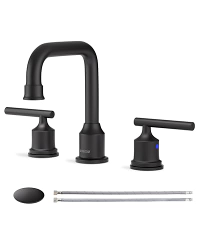 WOWOW Widespread Bathroom Faucet 3 Hole, Black Vanity Sink Faucets 2 Handle | 3 Pieces Faucet for Bathroom Sink with Swivel Spout, Lavatory Tap with Pop Up Drain and cUPC Supply Line - color: Black, style: Standard - 8 Inch