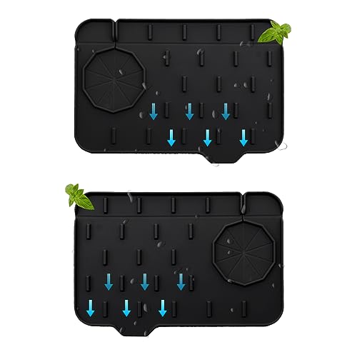 2 Pieces Black Faucet Guard & Draining Mat 8.3" Mini Splash Guard Faucet Handle Drip Catcher Tray Mat for Kitchen & Bathroom Sink Small Kitchen Sink Splash Guard for Placing Dish Soap Sponge - color: Style C Black