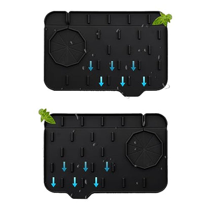 2 Pieces Black Faucet Guard & Draining Mat 8.3" Mini Splash Guard Faucet Handle Drip Catcher Tray Mat for Kitchen & Bathroom Sink Small Kitchen Sink Splash Guard for Placing Dish Soap Sponge - color: Style C Black