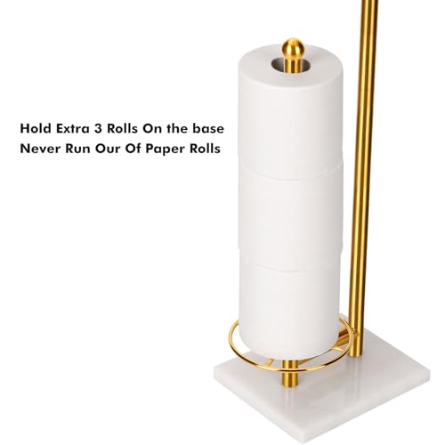 Toilet Paper Holder with Tray At the Top, Sturdy Marble Base No Wobby, Holding Extra 3 Toilet Paper Rolls As Spare Use, Freestanding No Drilling (Gold) - color: Gold