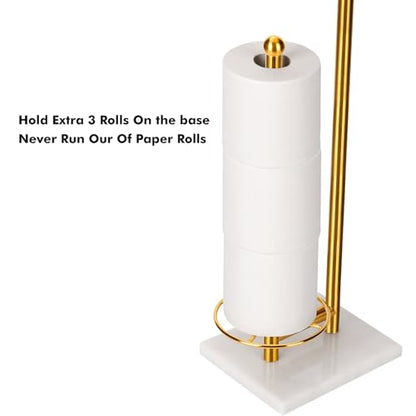 Toilet Paper Holder with Tray At the Top, Sturdy Marble Base No Wobby, Holding Extra 3 Toilet Paper Rolls As Spare Use, Freestanding No Drilling (Gold) - color: Gold