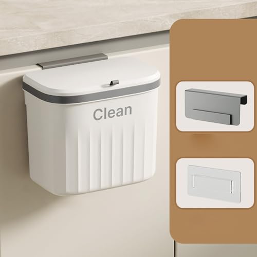 Hanging Trash Can,8.5/12L Hanging Trash Can for Kitchen Large Capacity Recycling Garbage Basket Wall Mounted Trash Bin with Lid Bathroom, White