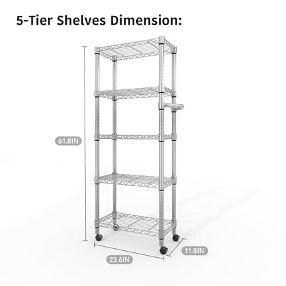 Garvee 61" H Storage Shelves with Wheels 1100LBS Rolling Metal Wire Rack - size: 61"H x 23.6"W x 11.8"D