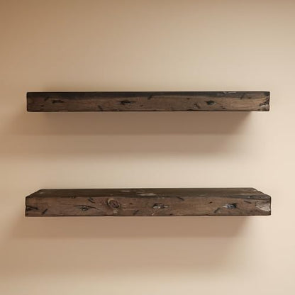 Urbandi Rustic Distressed Floating Shelves, Set of 2, Handmade Out of Pine Wood, 3 Inch Thick, Made in USA (Jacobean, 24Lx3Hx8D) - color: Jacobean, size: 24Lx3Hx8D