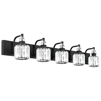 Ralbay Crystal Black Vanity Light Fixtures 5 Light Crystal Bathroom Light Fixtures Over Long Mirror Modern Matte Black Bath Wall Lights - color: Black, size: 40 inch