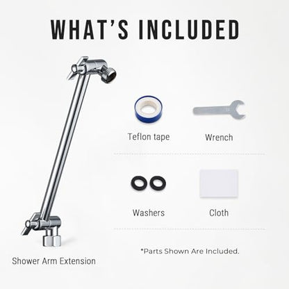 G-Promise All Metal Shower Head Extension Arm (Chrome, 9.5 INCH) | Rise or Lower Shower Head, Height & Angle Adjustable Extender, Anti-Leak, Firmly Secure Shower Head, Easy to Install - color: Chrome