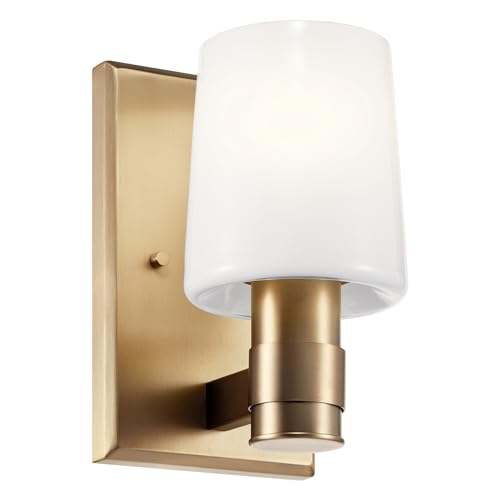 Kichler Adani 1-Light Bathroom Wall Light, Champagne Bronze | Modern wall light with opal glass for baths, hallways and bedrooms (8.5" x 6.5" x 5"), 55174CPZ - color: Champagne Bronze, size: 8.5"