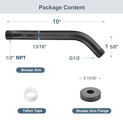 BRIGHT SHOWERS Shower Arm with Flange 10 Inches Solid Brass Shower Head Extension Arm, Wall Mounted Shower Pipe Arm for Rainfall Shower Head and Handheld Showerhead, Oil-Rubbed Bronze - color: Oil Rubbed Bronze, style: Basic 10 Inch