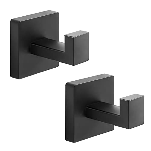 Heavy Duty Stainless Steel Towel Hooks, Wall Mounted Square Robe Hooks for Bathroom, Kitchen, Bedroom, Hotel Matte Black 2 Pack - color: Matte Black